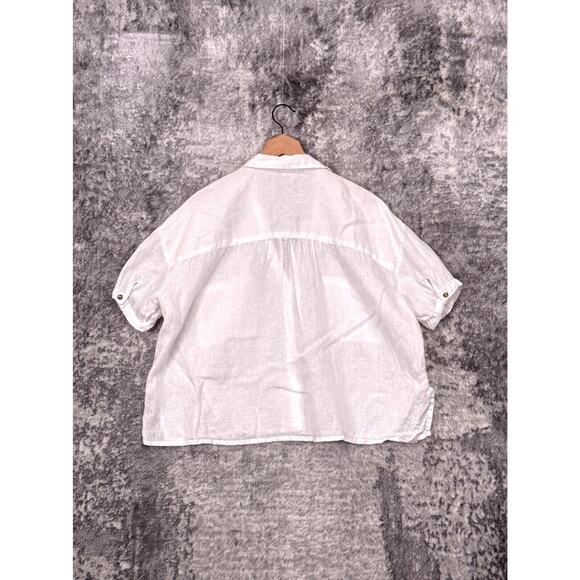 Anthropologie Top Large Womens Pilcro White Linen Button Up Boxy Shirt - Picture 3 of 7